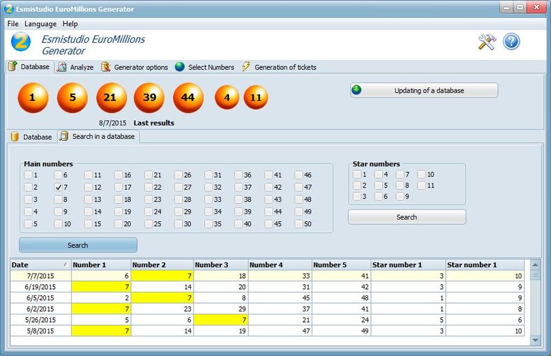 Software for EuroMillions Lottery